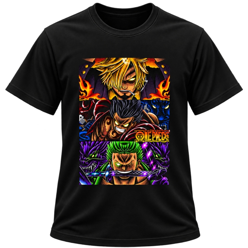 Camiseta One Piece – Luffy, Zoro e Sanji